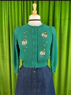 Vintage Style Mischief Made "Paddy Cats" Cardigan Sweater